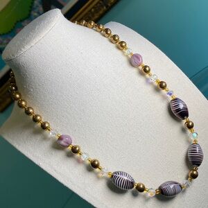 Vintage Gold and Purple Glass Beaded Necklace